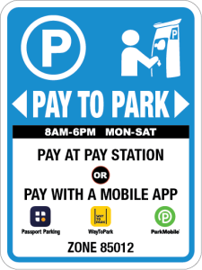Las opciones de pago por aplicación están disponibles para el estacionamiento en el centro.